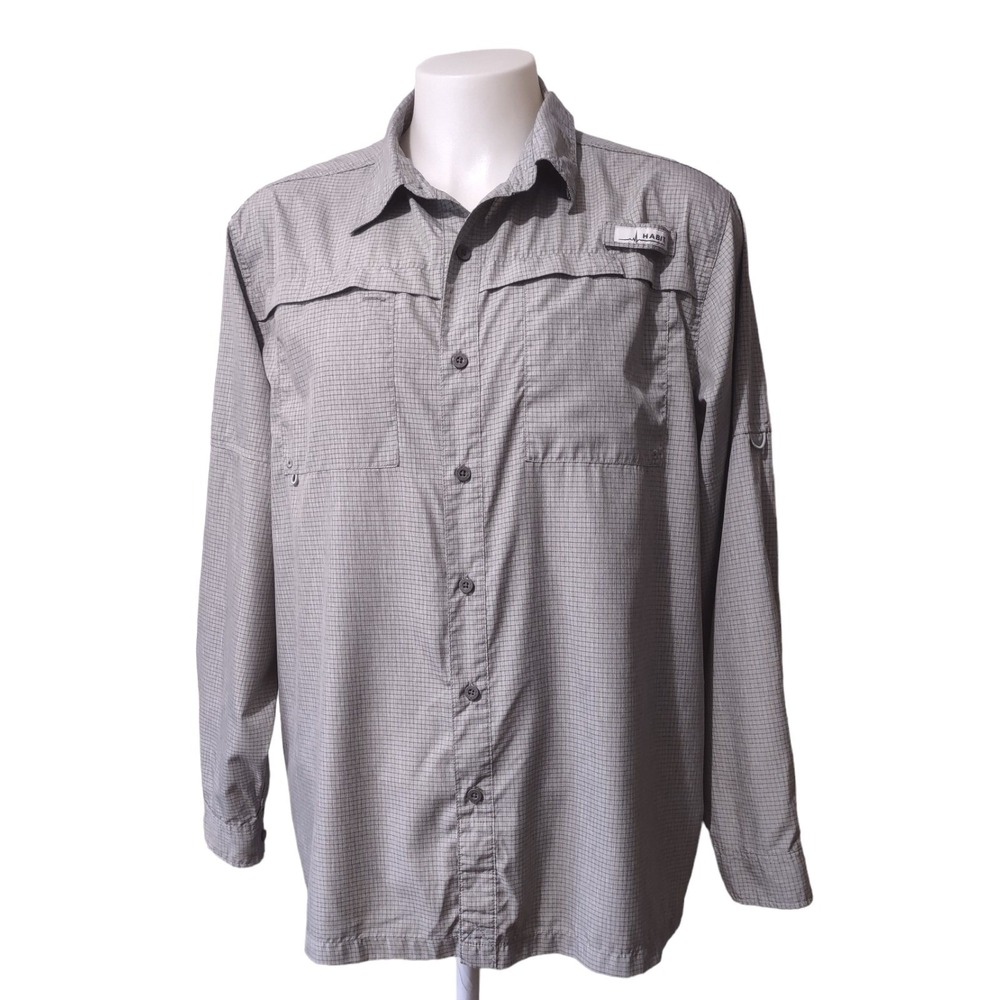 Habit Fishing Shirt XL Men Gorp Cabin Norm Core Grey Plaid Vented UV Pro Outdoor